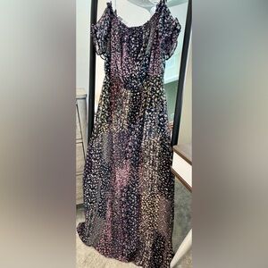 Lulu’s navy blue floral off shoulder maxi dress